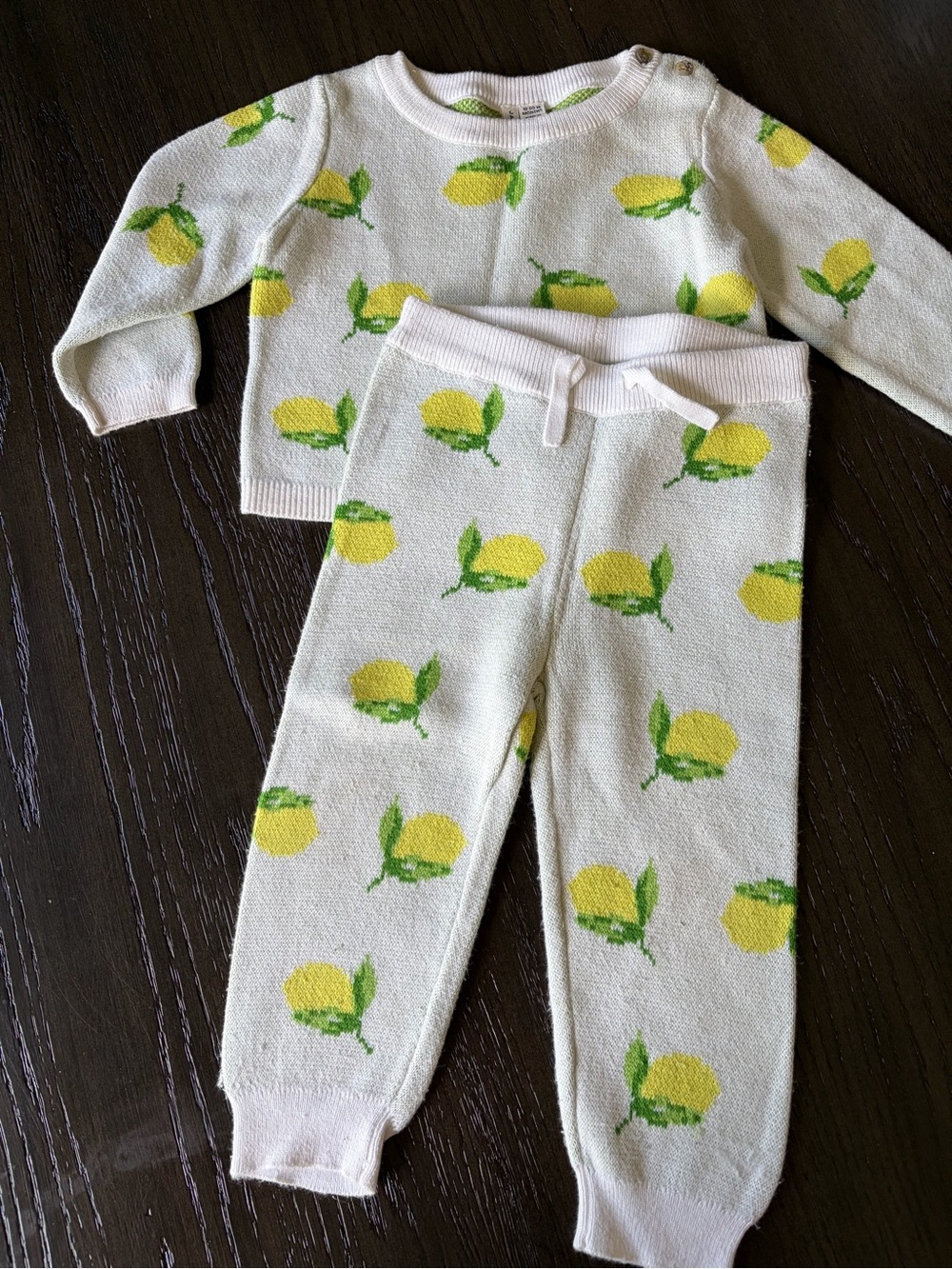 Janie and Jack Cream Knit Baby Set with Yellow Lemon Print
